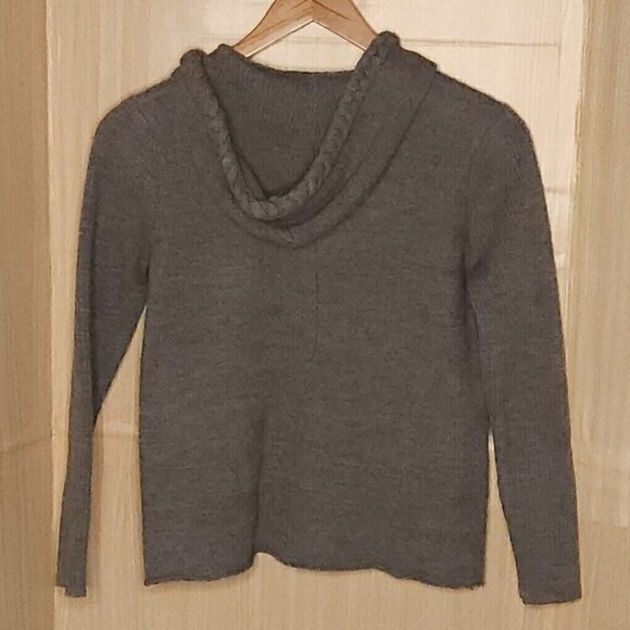 Carole Little Grey Wool Heavy Knit Hooded Full Zip Sweater Medium - Picture 2 of 7
